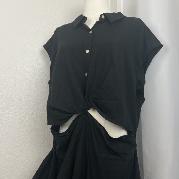 Old Navy Midi Dress Womens 2X Black Drapey Twist Cutout Chic Resort Lightweight - Picture 3 of 12